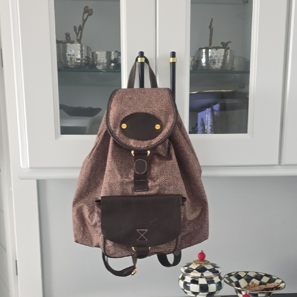 Borbonese Handbags - Elegant Brown Textured Backpack Italian Luxury Authentic